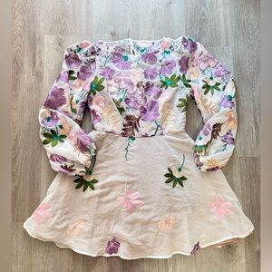 elliatt venetian purple 3d floral garden embroidered mini dress size small NEW